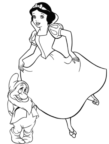 Snow White With Bashful Dwarf Coloring Page